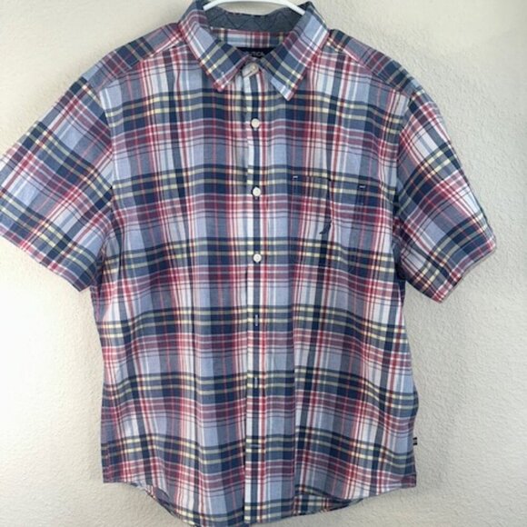 Nautica Men's Classic Fit Short Sleeve Heathered Plaid Button-Front Shirt - Picture 2 of 5
